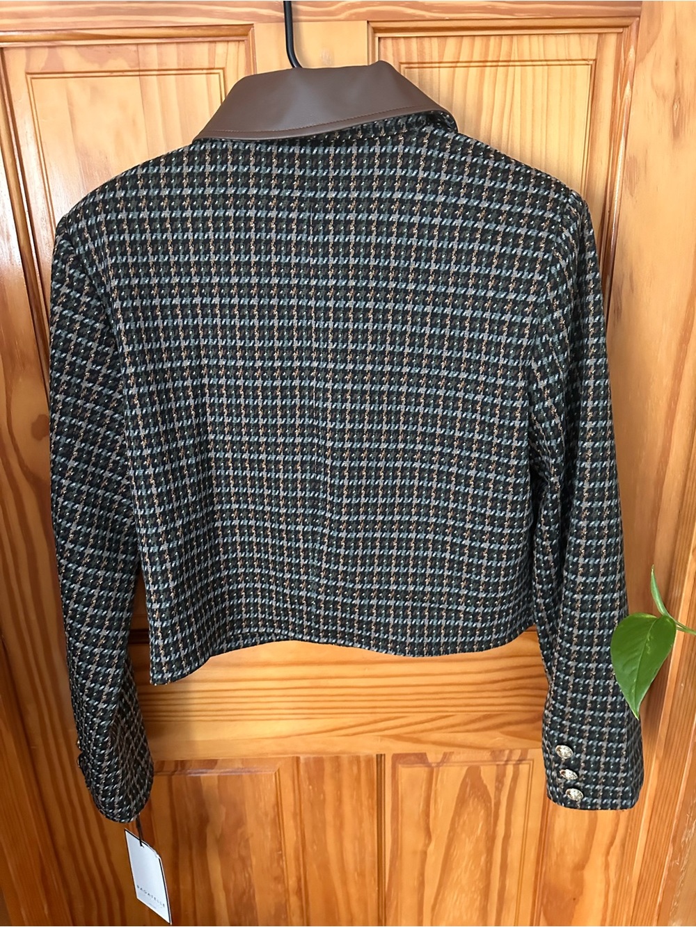 NWT BAGATELLE COLLECTION Houndstooth Jacquard Jacket With Faux Leather Colla - Picture 9 of 14